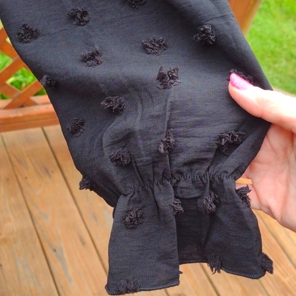 Black Long Sleeve V Neck Swiss Dot Smocked Maxi Dress Size XL - Picture 4 of 12